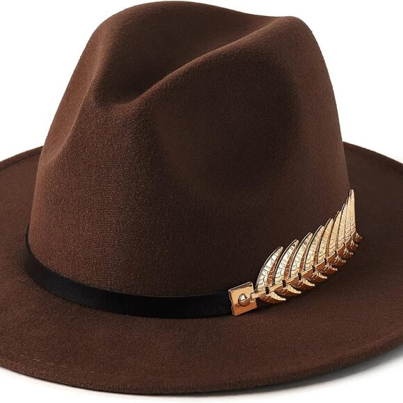 Women's Cotton Panama Hat Wide Brim Fedora with Metal Buckle for Sun Protection